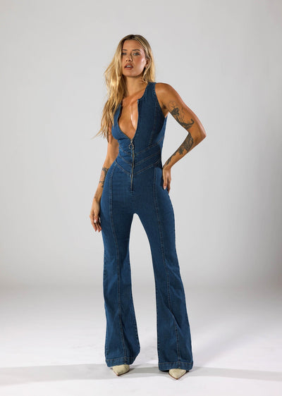 Retro Style Denim Jumpsuit