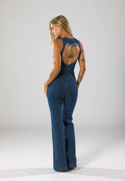 Retro Style Denim Jumpsuit